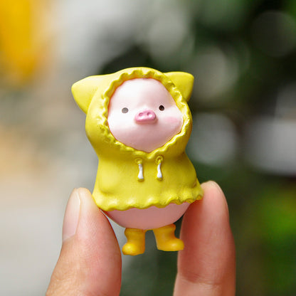 Cute Net Red Drink Milk Red Envelope Piggy Doll   Raincoat Rich Pig Ornaments Desktop Cake Decoration Blind Box