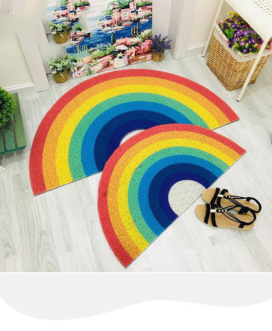 Thickened Semicircle Rainbow Silk Enclosure Floor Mat For Bathroom