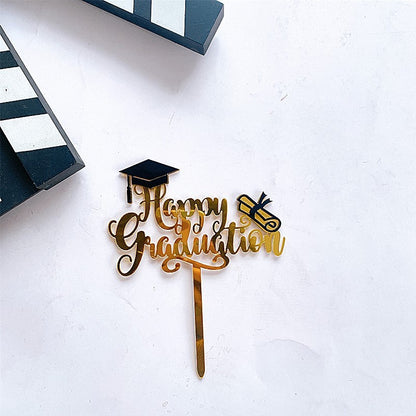 1Pc Graduation Party Decor Cake Toppers Acrylic Letter Hats Cake Flags Congrat Grad for Class Graduate Party Decorations