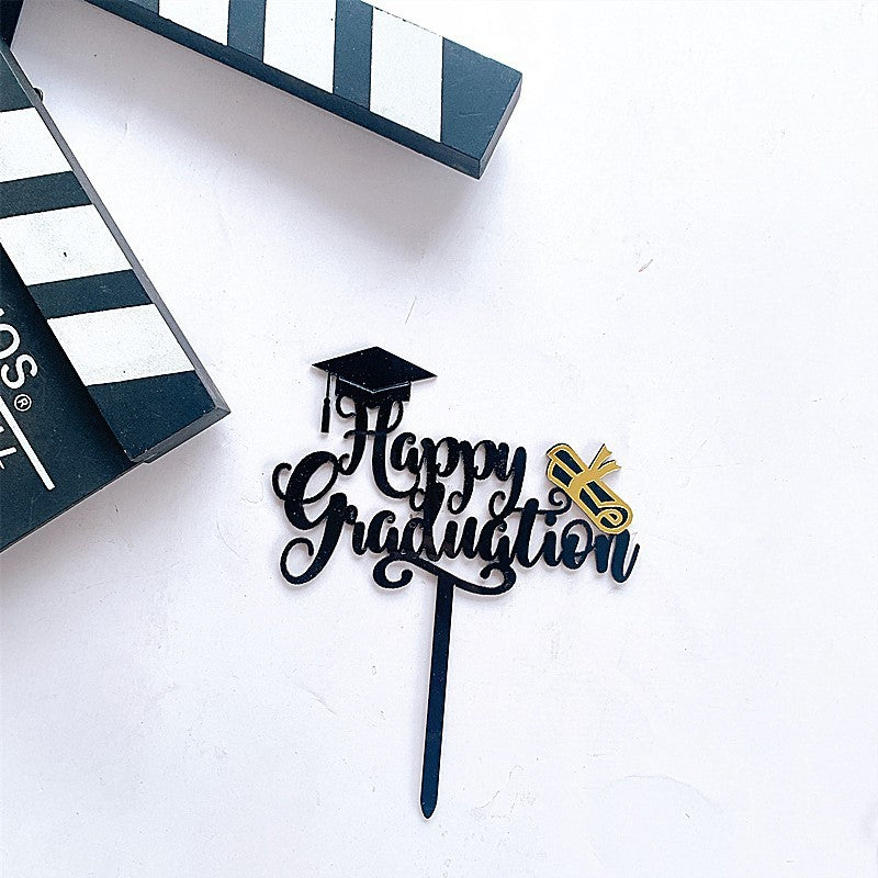 1Pc Graduation Party Decor Cake Toppers Acrylic Letter Hats Cake Flags Congrat Grad for Class Graduate Party Decorations