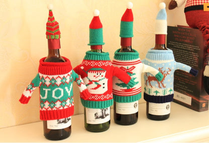 Juego de botellas navideñas de punto