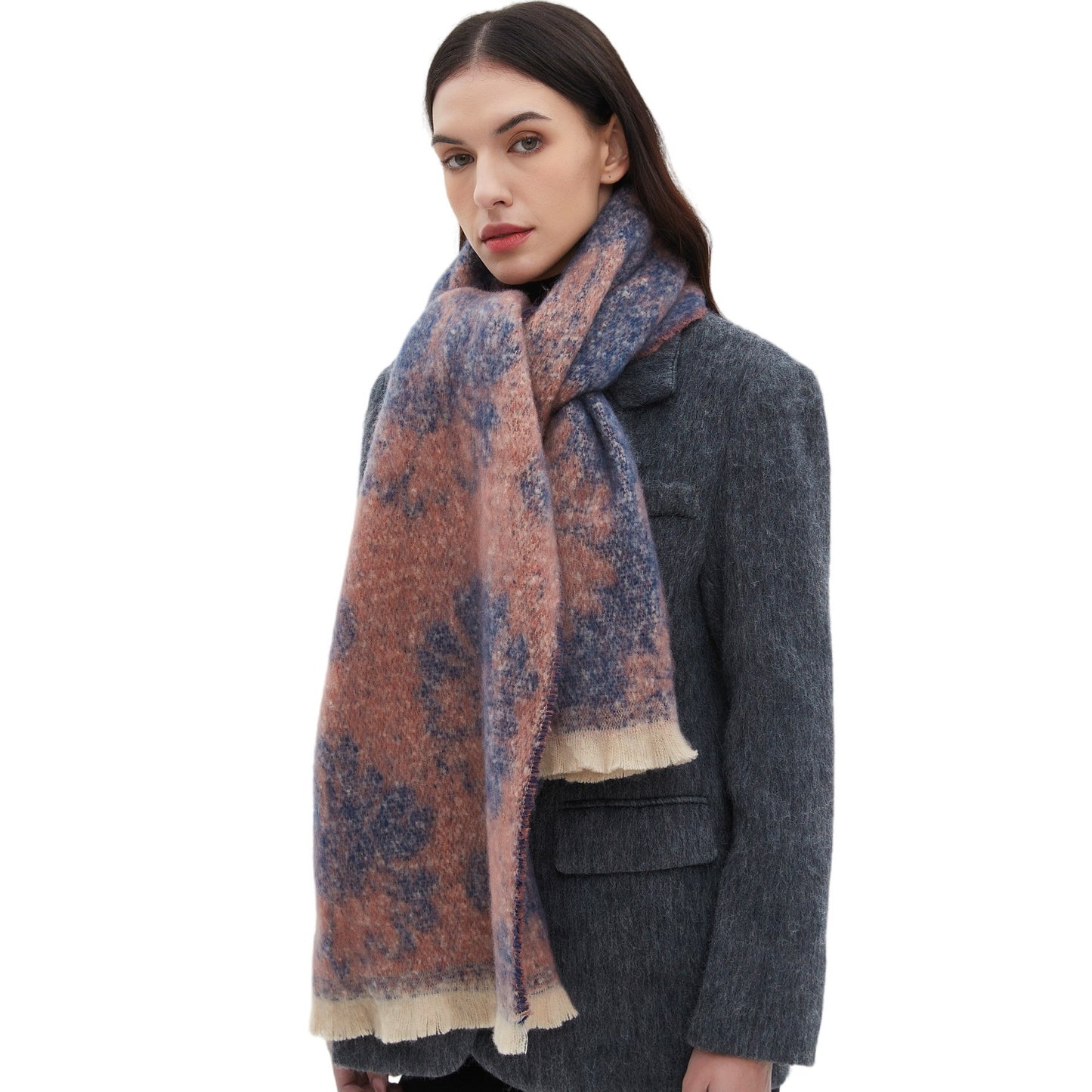 Bufanda corta con flores y diseño de jacquard para hombre y mujer, otoño e invierno