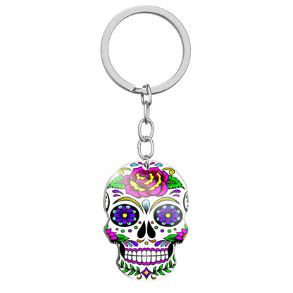 Day Of The Dead Skull Color Printing Stainless Steel Key Ring