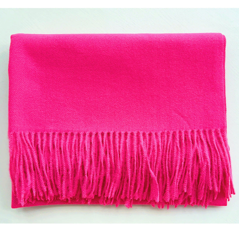 Simple Solid Color Tassel Shawl Autumn And Winter Warm Artificial Cashmere Scarf