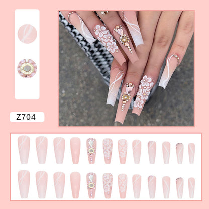 Uñas postizas largas con degradado de ballet, color blanco, con purpurina y colores para usar en niñas