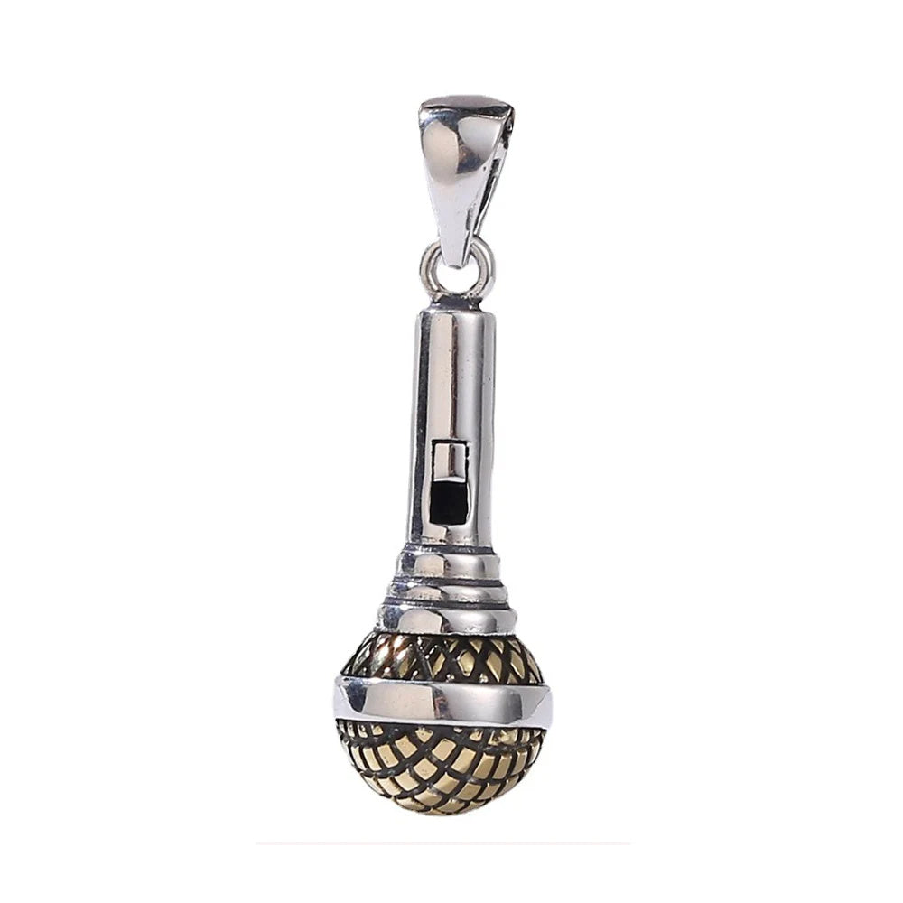 Colgante de micrófono de plata esterlina S925 para hombres y mujeres Colgante de tendencia de hip hop