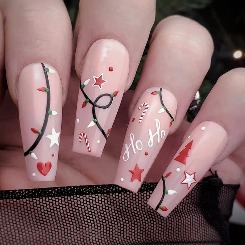 Uñas postizas de ballet de longitud media con diseño navideño de Pure Desire