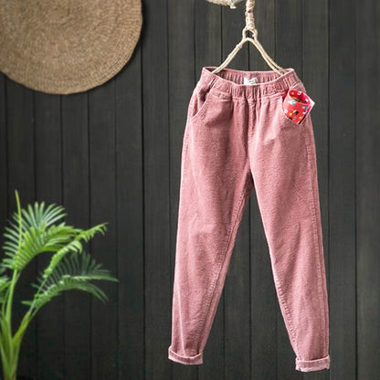 Women's Fleece-lined Thick Corduroy Retro Simple Warm Pants