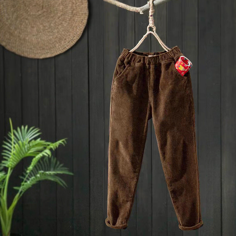 Women's Fleece-lined Thick Corduroy Retro Simple Warm Pants