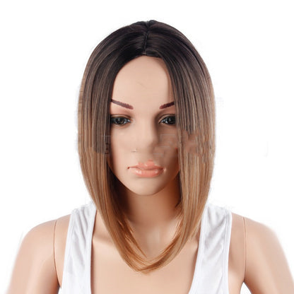 Black brown gradient short ladies wig cover