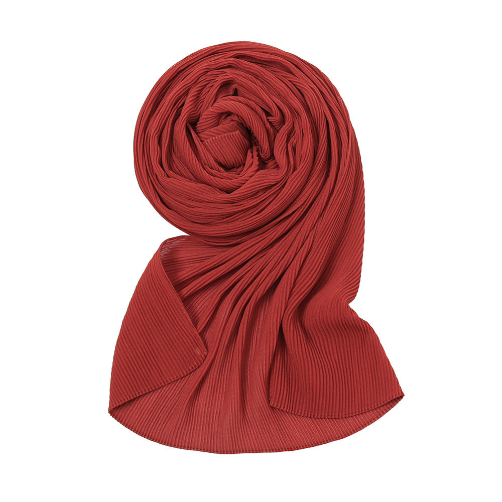 Pure Color Pearl Chiffon Pleated Scarf Women's Sunscreen Shawl