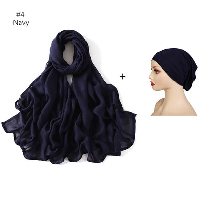 Large Size Scarf Bottoming Hood Same Color Wide Edge Smoke Pipe Cap Combination Set