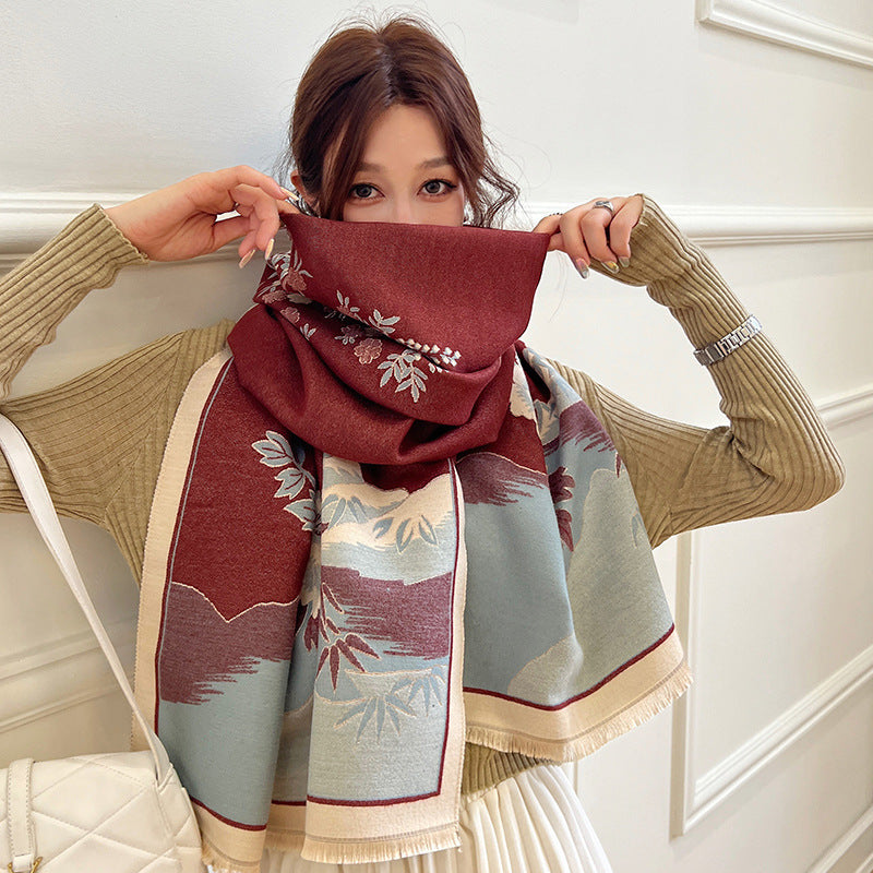 Printed Fashion Artificial Cashmere Scarf Air Conditioning Shawl