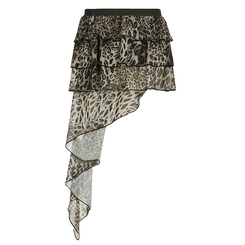 Cross-border European And American Style Sexy Leopard Print Irregular Skirt