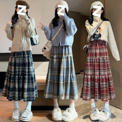 Thickened Plaid Woolen Skirt For Women Autumn And Winter New High Waist