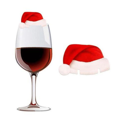 Lote de 10 unidades de gorros navideños de papel rojo para copas de vino, champán y bebidas, decoración de mesa para fiestas navideñas, decoraciones DIY para el hogar 