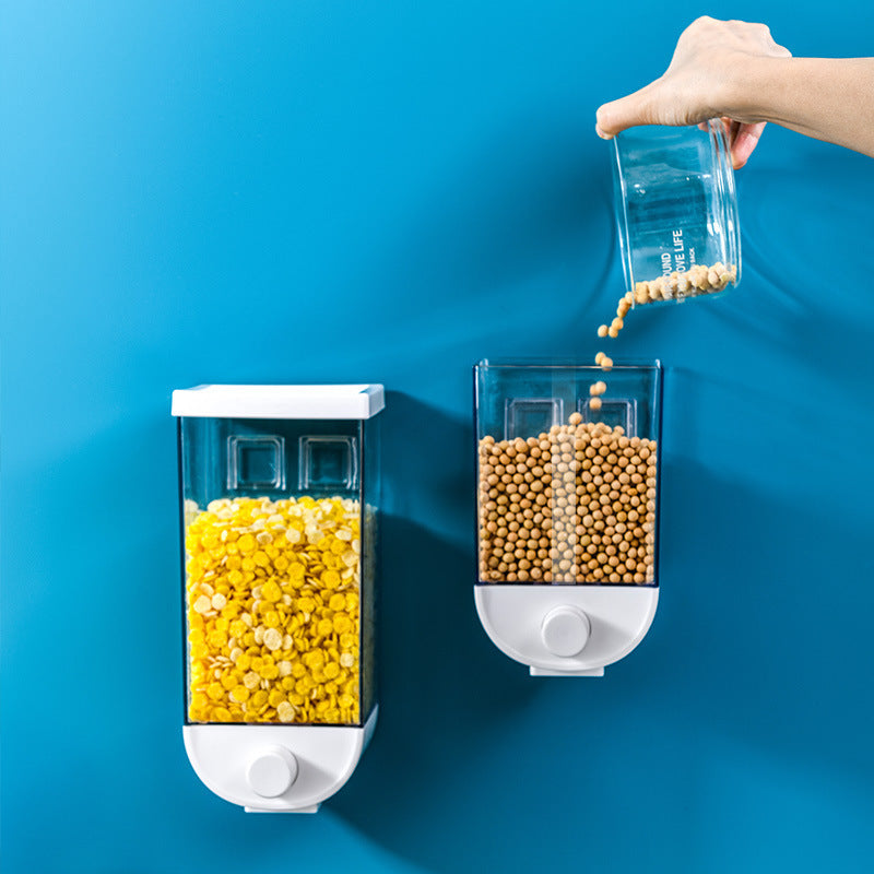 Recipiente de fácil prensado para almacenamiento de alimentos de cocina Dispensador de cereales Caja de almacenamiento de alimentos montada en la pared