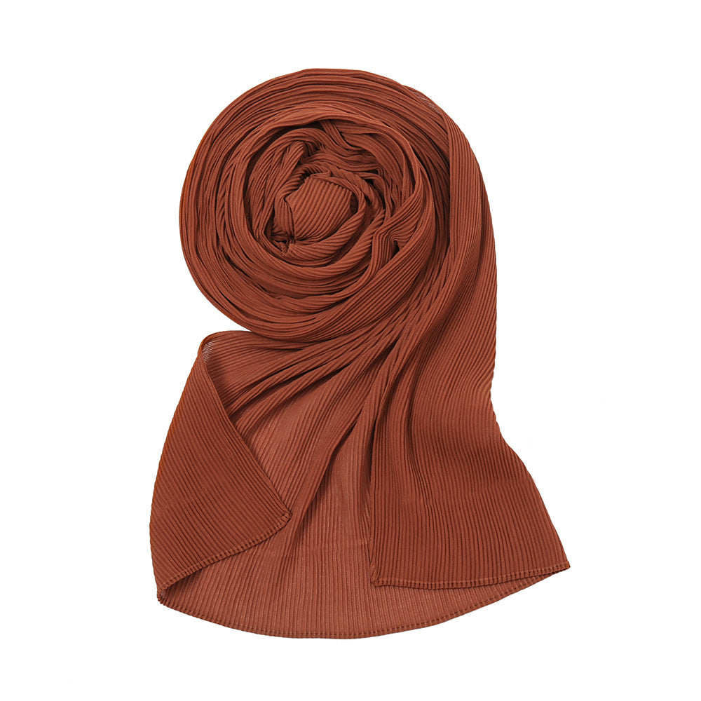 Pure Color Pearl Chiffon Pleated Scarf Women's Sunscreen Shawl