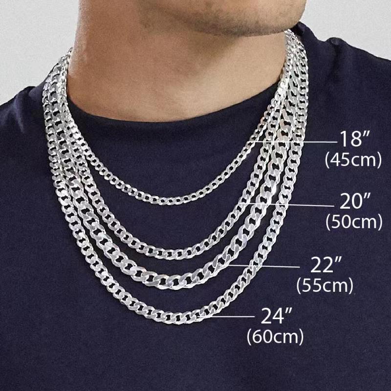 S925 Sterling Silver Simple Trendy Men's Curb Necklace Domineering Cuban Clavicle Chain