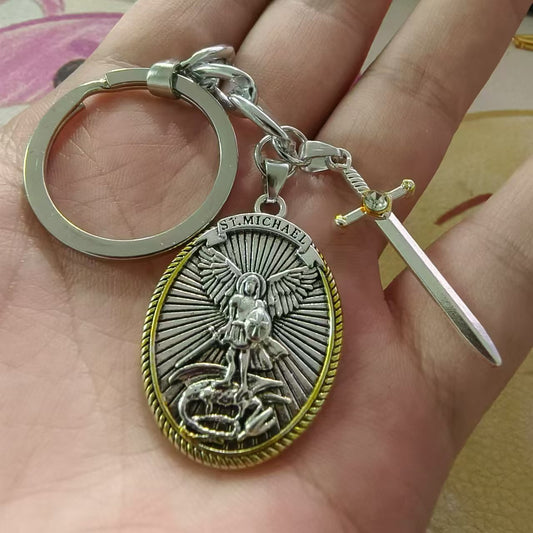 Llavero con escudo de Jesús y caballero, colgante vintage