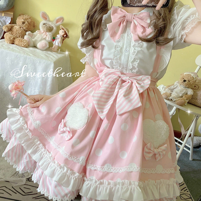 Female Shoulder Strap Skirt With Rabbit Ears And Short Sleeves Paired With A Shirt Underneath