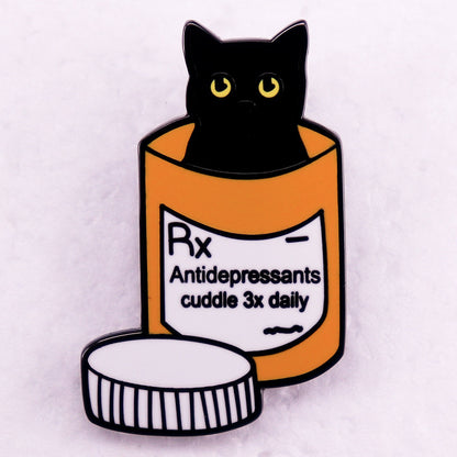 Black Cat Medicine Bottle Brooch Anti-depression Medical Prescription Badge