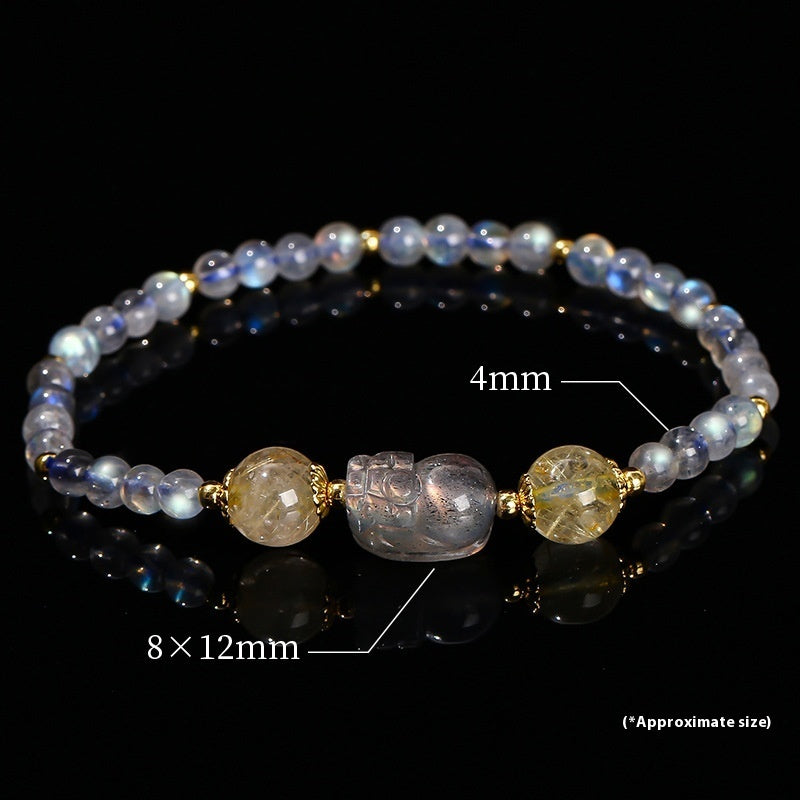 Pulsera de piedra lunar gris natural Pi Xiu, regalo de moda nacional para niñas, pulsera de un solo anillo