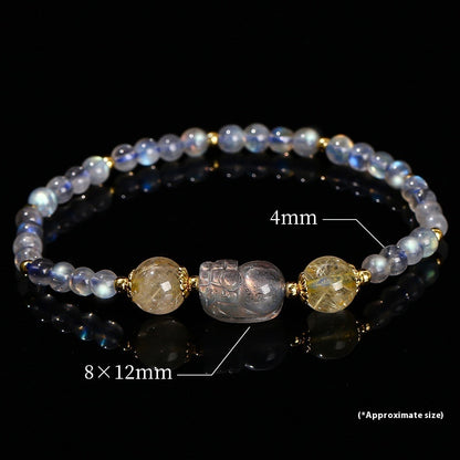 Pulsera de piedra lunar gris natural Pi Xiu, regalo de moda nacional para niñas, pulsera de un solo anillo