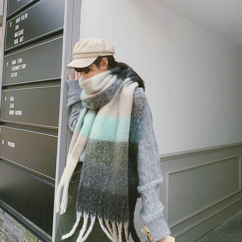 Fashion Striped Mohair Plaid Scarf For Women