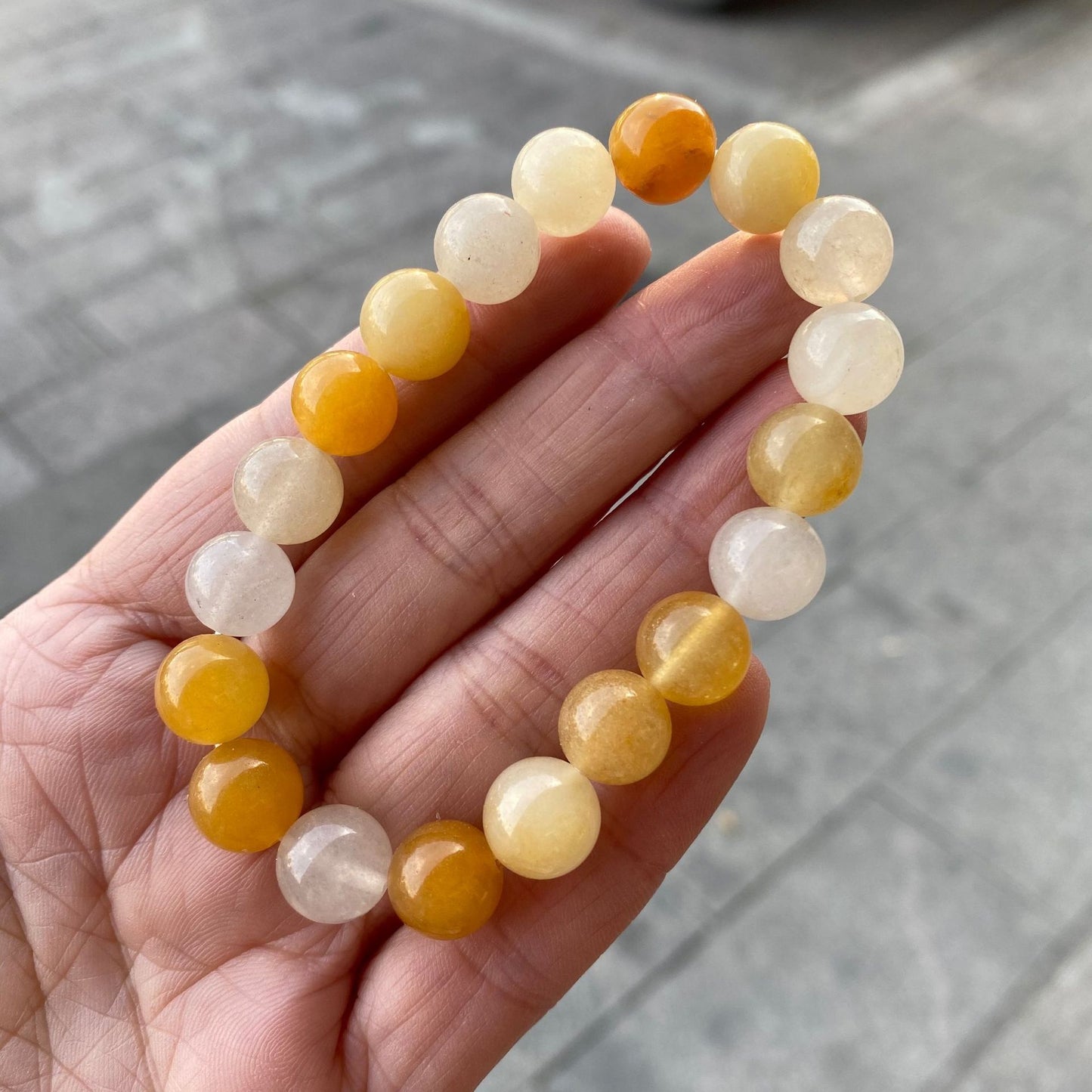 Natural Yellow Dragon Jade Stone Bead Bracelet