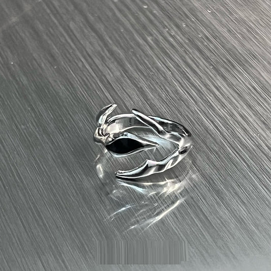 Irregular Shaped Black Onyx Metal Ring Street Tide Special-interest Design High Sense Men And Women