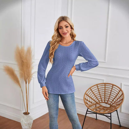 Round Neck Small Hole Bubble Sleeve Long Sleeve Top