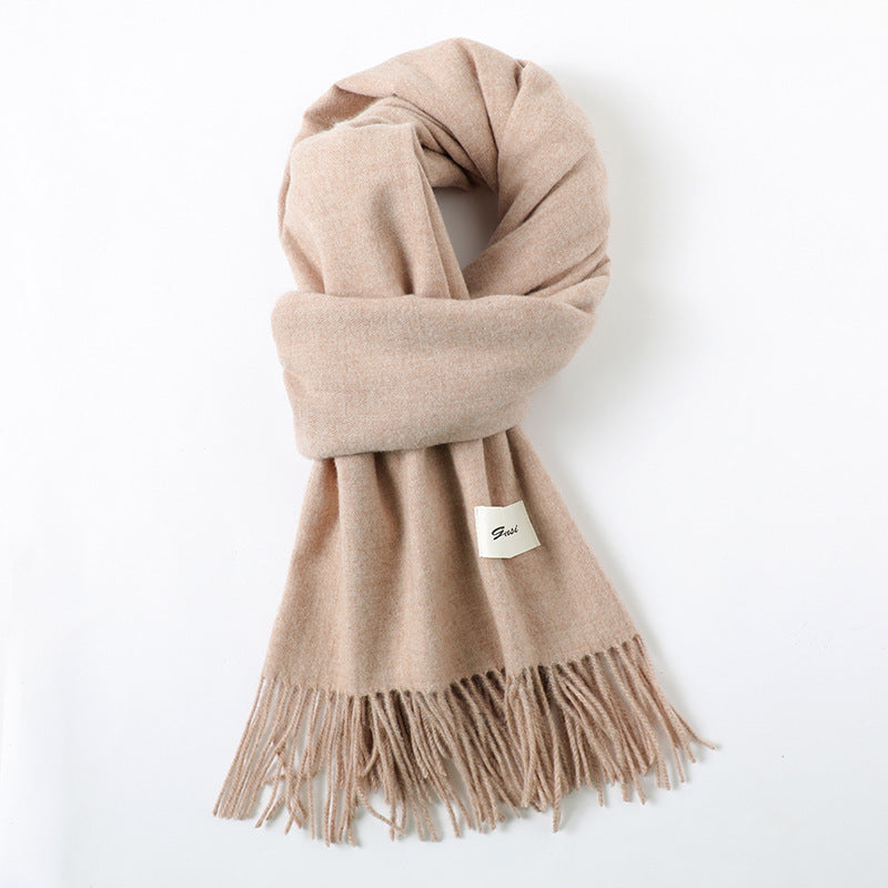 Simple Solid Color Tassel Shawl Autumn And Winter Warm Artificial Cashmere Scarf