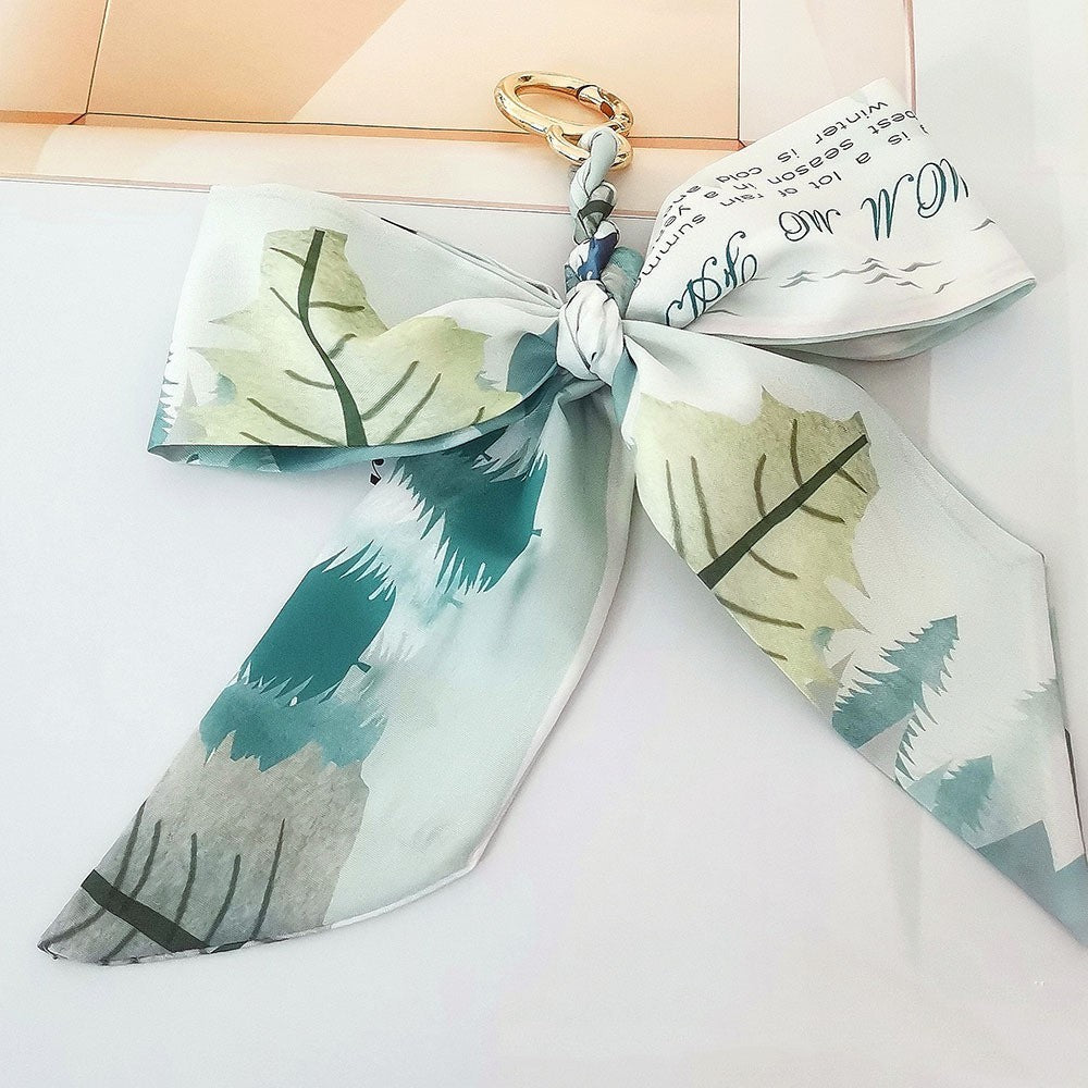 Camellia Silk Scarf Bow Keychain Pendant