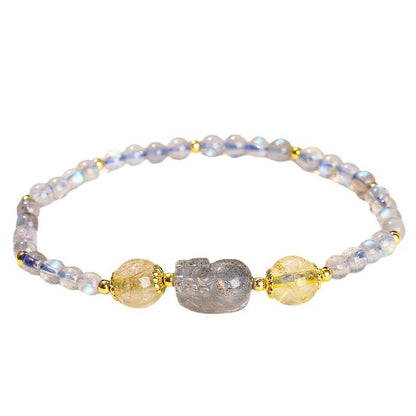 Pulsera de piedra lunar gris natural Pi Xiu, regalo de moda nacional para niñas, pulsera de un solo anillo