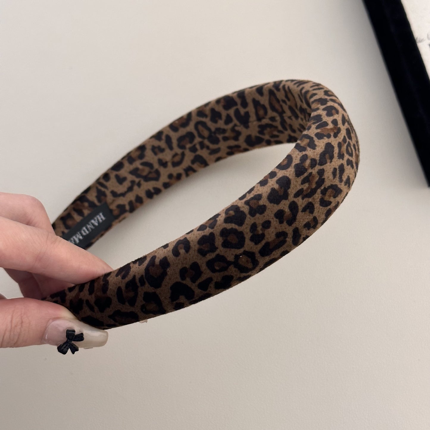 Diadema de esponja de terciopelo con estampado de leopardo vintage a la moda y a juego