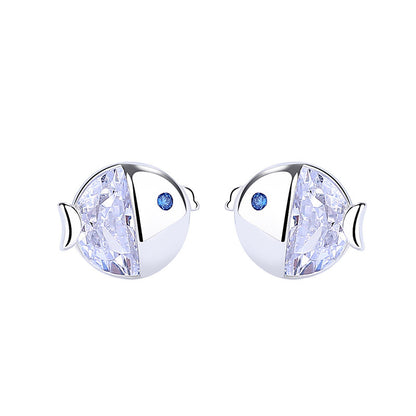 S925 Sterling Silver All-match And Fresh Kissing Gourami Stud Earrings