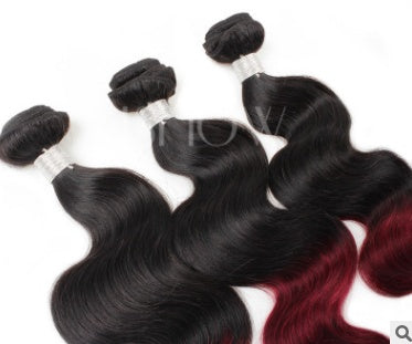 Xuchang real person wig Brazil hair curtain dice curtain wine red two-color body wave hair curtain one generation