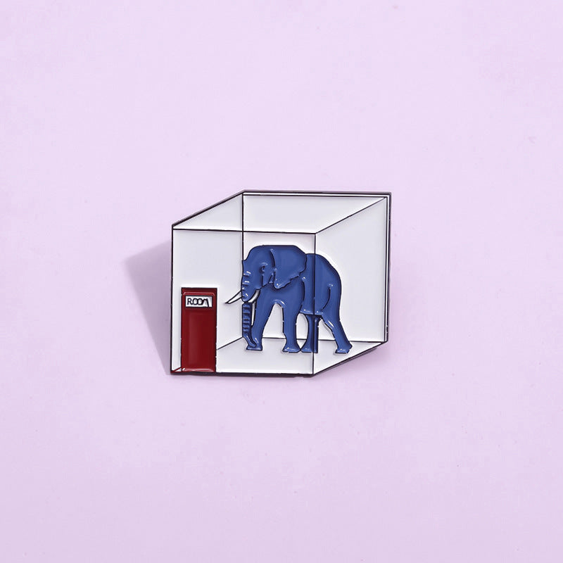 Broche de elefante atrapado creativo geométrico con forma de cubo de agua con insignia dorada M