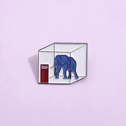 Broche de elefante atrapado creativo geométrico con forma de cubo de agua con insignia dorada M