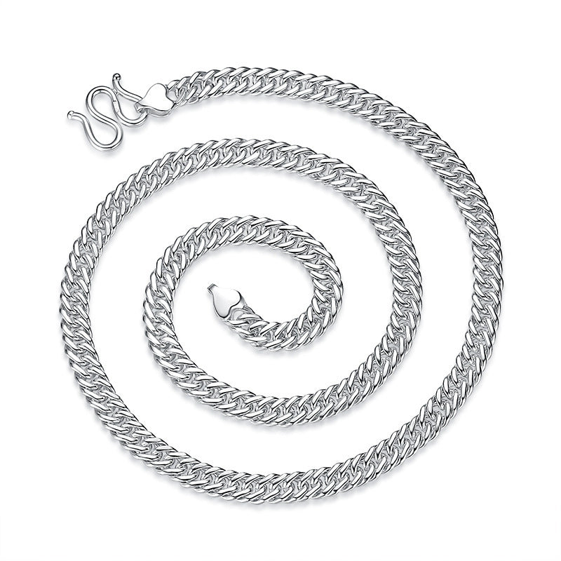 Curb Chain Pure Silver 990 Cuban Necklace Men's Thick Type