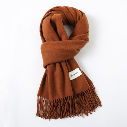 Simple Solid Color Tassel Shawl Autumn And Winter Warm Artificial Cashmere Scarf