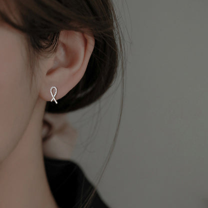 S925 Sterling Silver Cross Stud Earrings For Women New Korean Style Simple