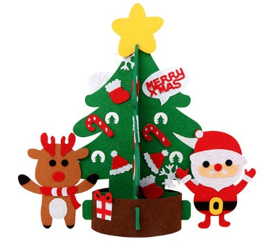 Árbol de Navidad de fieltro para bricolaje, regalo de Año Nuevo para niños pequeños, juguetes hechos a mano, adornos para colgar en la pared de la puerta, juego de decoración para fiestas navideñas y hogar