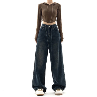 Ribbon Jeans Women's Straight Loose Wide-leg Pants American Style