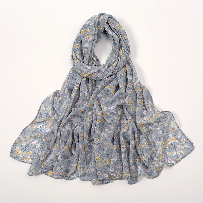 Spring And Summer Thin Fresh Flowers Floral Chiffon Printed Scarf