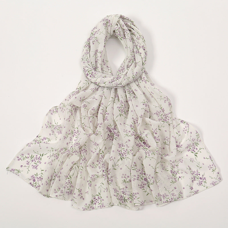 Spring And Summer Thin Fresh Flowers Floral Chiffon Printed Scarf