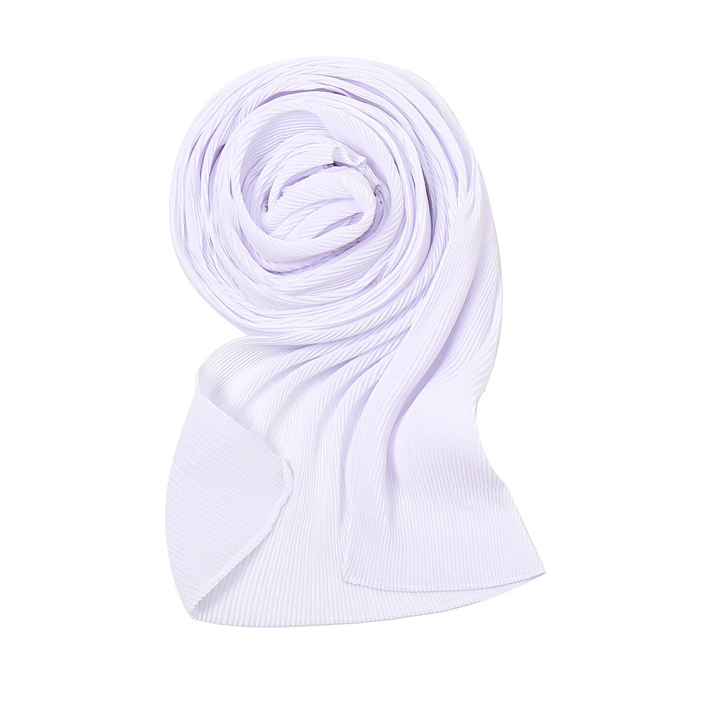 Pure Color Pearl Chiffon Pleated Scarf Women's Sunscreen Shawl