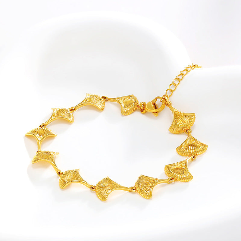 Jewelry Plated 24k Gold Alloy Gold Plated Ginkgo Leaf Bracelet