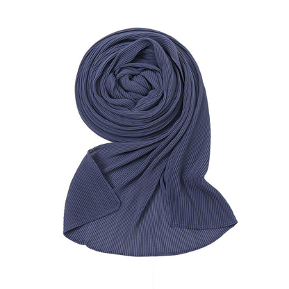 Pure Color Pearl Chiffon Pleated Scarf Women's Sunscreen Shawl